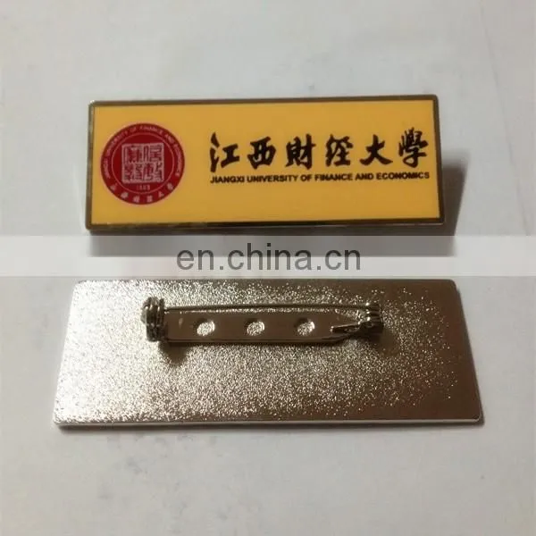 2016 Hot sales souvenir reusable metal namebadge with gold safety pin