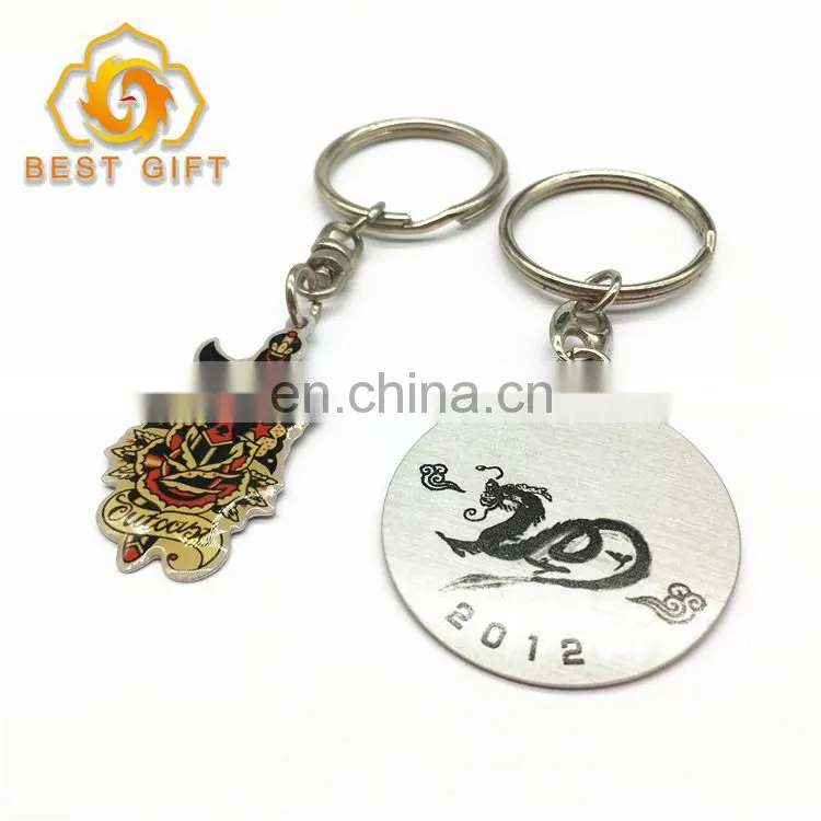 Customized Shape Round Epoxy Logo Metal Keychain For Souvenir