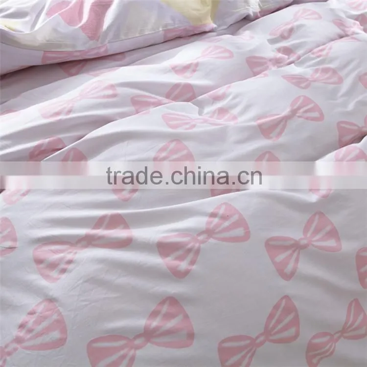 Cute girls bedding set pink bow printed kids comforter cover sets eco-friendly children quilt cover set