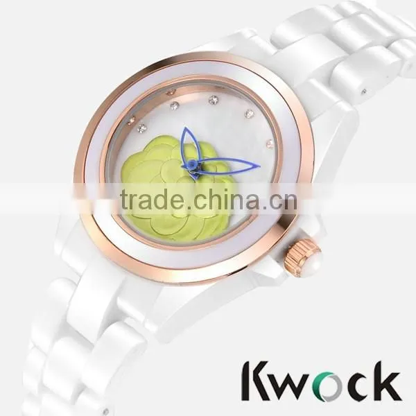 Fashionable Black Color Crystal Dial Design Quartz Ceramic Lady Watch