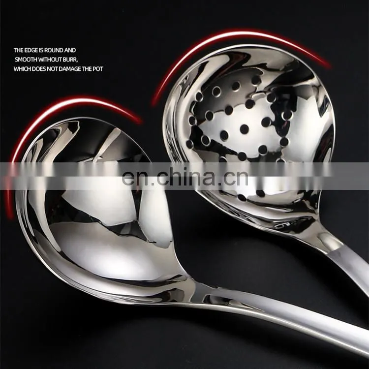 7 Inch Long Handle Stainless Steel Hanging Hot Pot Scoop Kitchen Cooking Spoon Soup Ladle Colander Spoon