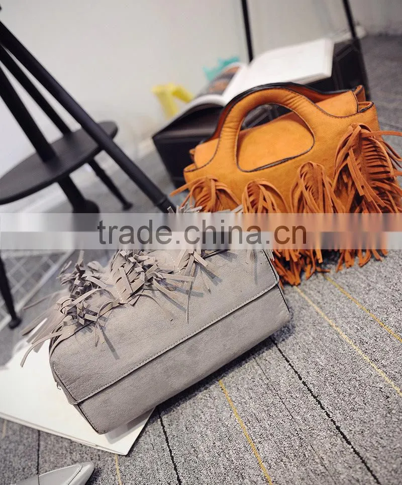 Wholesale leather tassel fringe bag girls pu tote handbags shoulder aslant female women bags