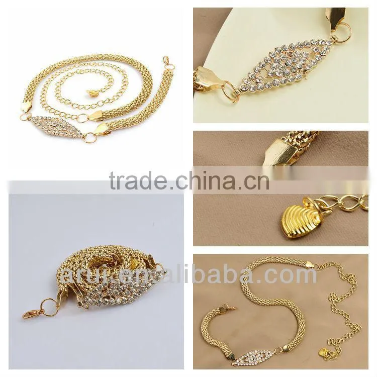 rhinestones decoration gold stainless steel waist chain