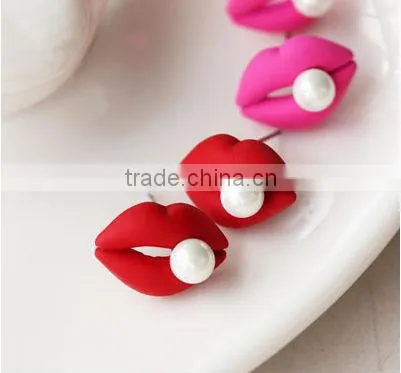 Sexy Red Lips Earrings Pink Lips Earrings Lips Pearl Earring