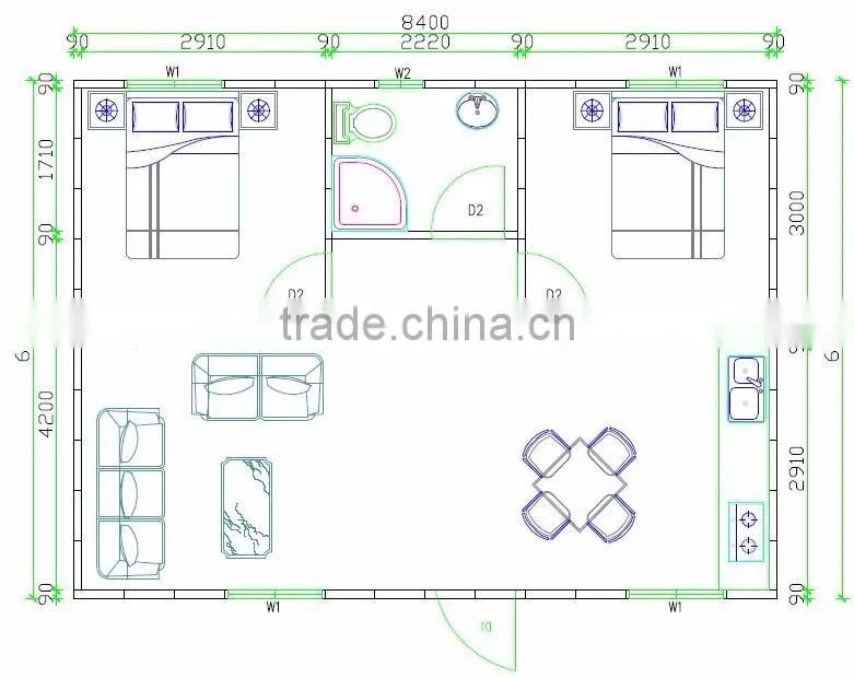Ready Made Basic Two Bedroom Prefabricated House for Family Permanent Living