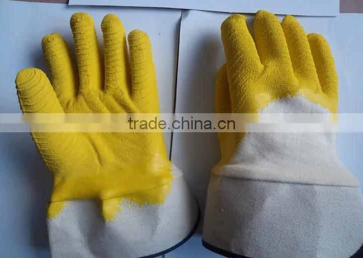 CE certification Heavy Duty Jersey Liner wrinkle Latex 3/4 Coated rubber Safety Cuff Work Glove for industry