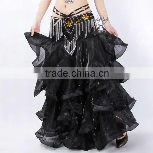 4 Layers Blue Satin belly dance circle skirt
