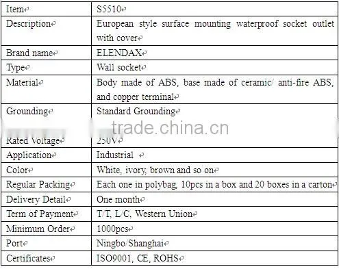 Euro Style Surface Mounted Waterproof Electric Socket with Cover (S5510)