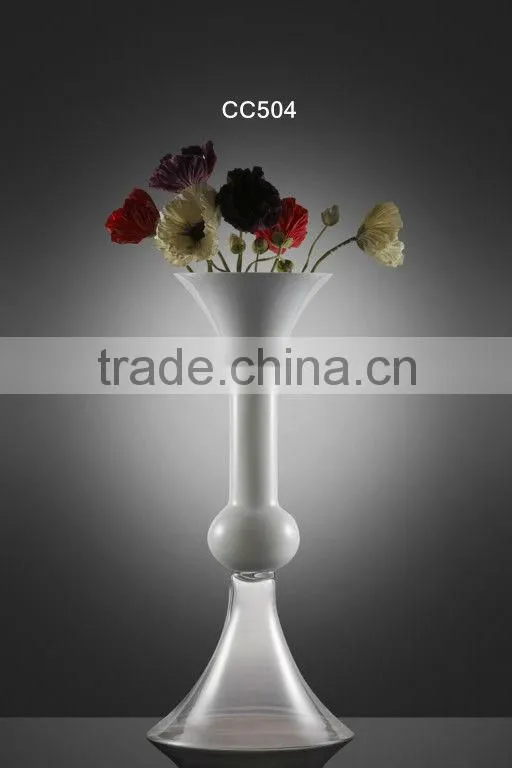 Tall white glass vase