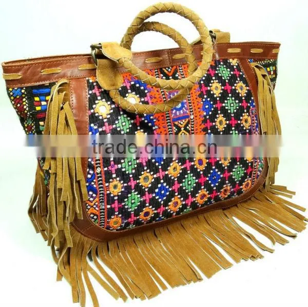 leather fringe hobo bags kutch banjara shoulder bag