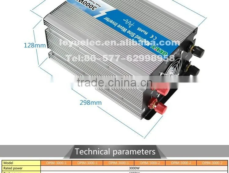 CE RoHS approved 3000w modified wave power inverer dc input 24v ac output 110v/220v with solar panel