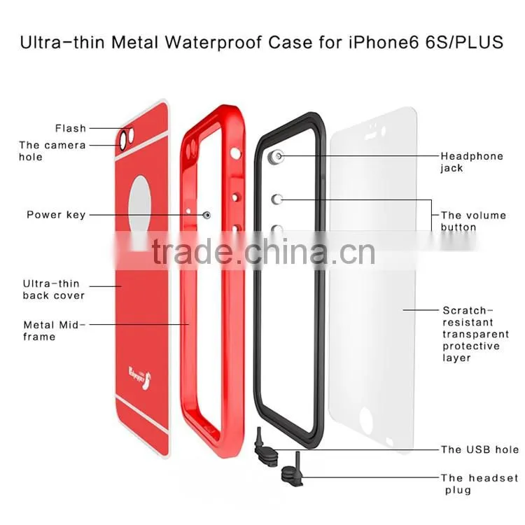 Waterproof Gorilla Glass Aluminum Metal Case for Iphone 6 Plus, 6S