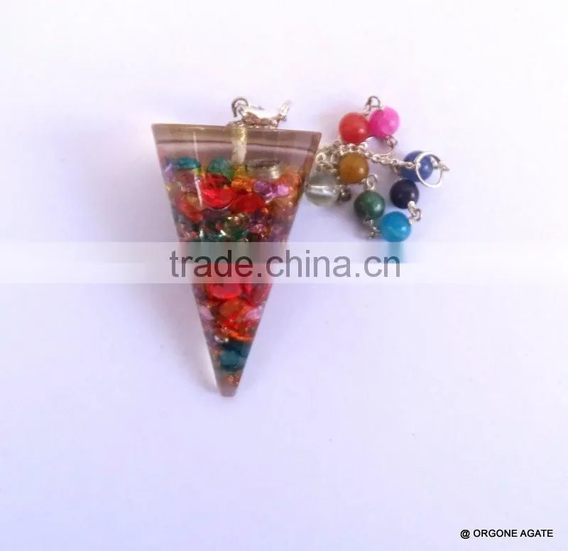 Orgonite Mix Onyx Stone Smooth Pendulum With Chakra Chain