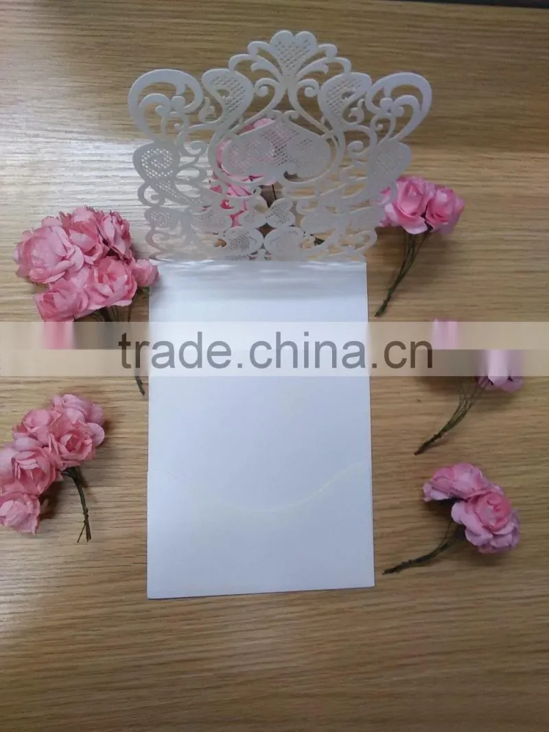 2016 newmengxing pearl white color wedding invitation laser cutting
