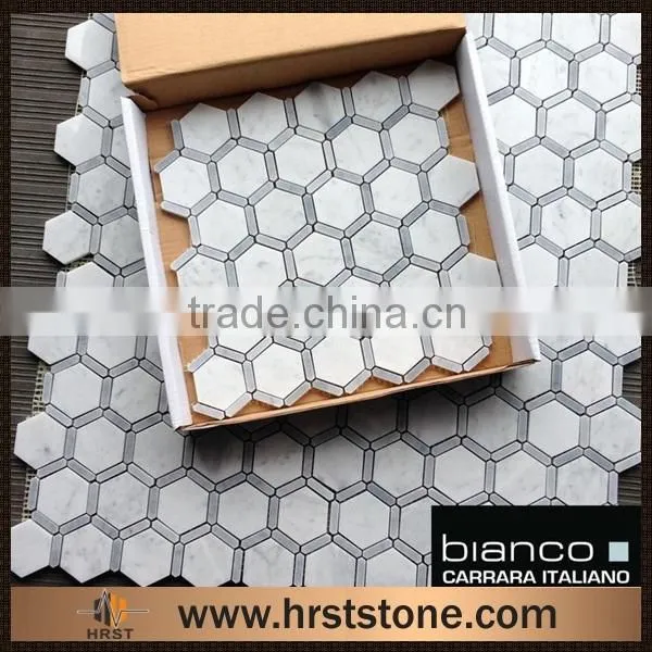 Hexagon bianco white carrara marble mosaic