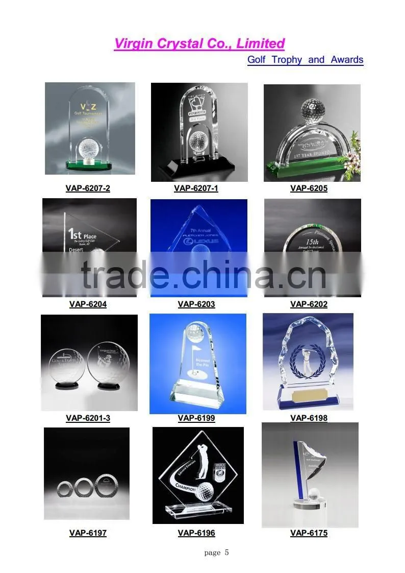 Wholesale new design crystal golf trophy awards for golf club souvenir gifts