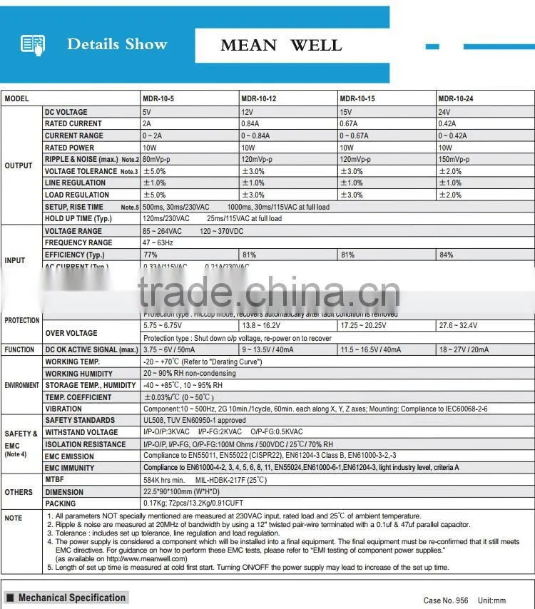 Mean well din rail 10w switching power supply with 3 years warranty