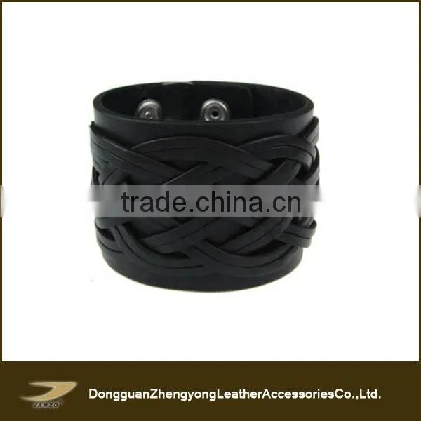 Wholesale custom quality pure leather black braided bracelets for men
