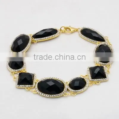 925 Sterling Silver Black Agate Bracelet Sets
