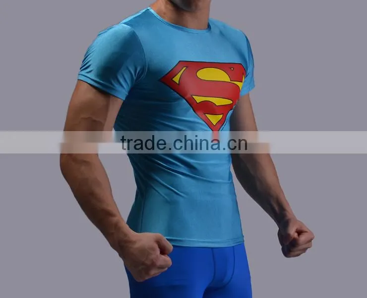 2016 hot sale fitness clothing,superman t shirt high quality running shirt China Wholesale Guangzhou