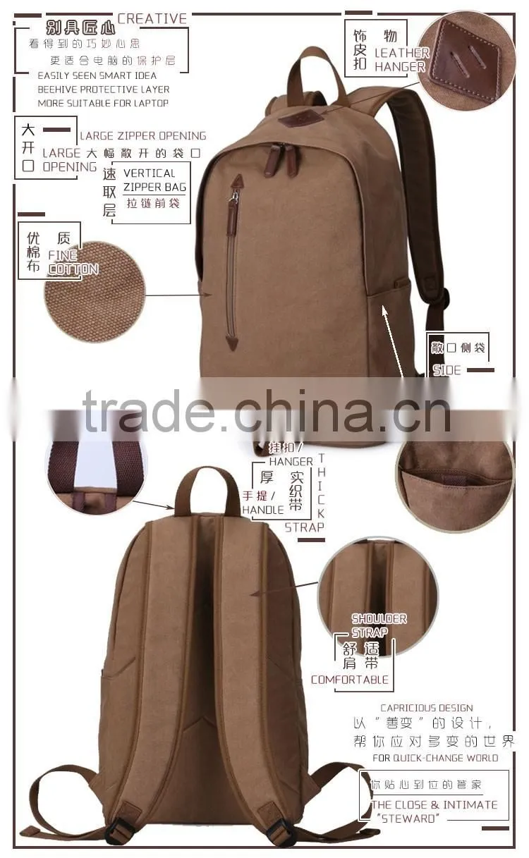 China Manufacturers Hidden Compartment Day Backpack Cotton Softback Leisure School Bag
