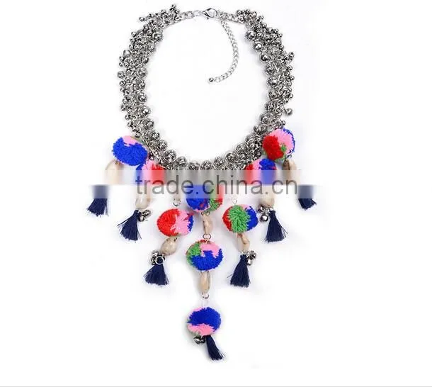 New Design Ethnic Bohemia Gypsy Exaggerate Colorful Ball Statement Necklace