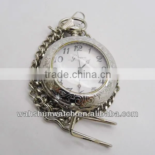 latest trend design steel chain silver color japan movt quartz pocket watch