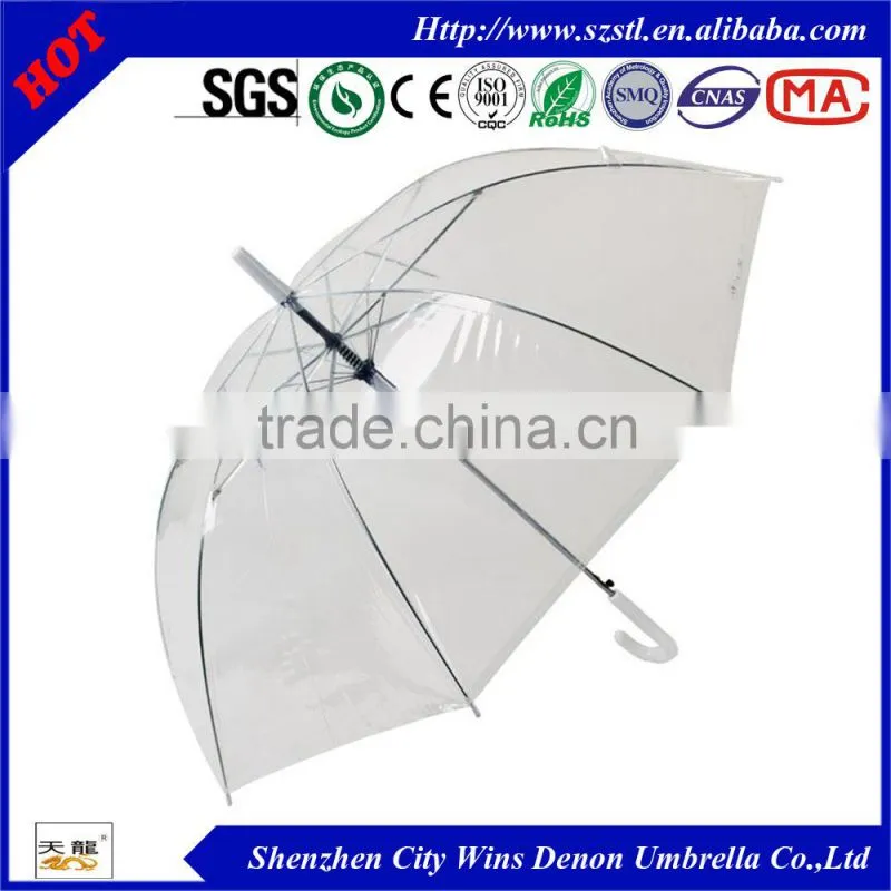 Shenzhen City winds denon produced high quality 23" promotional custom printing clear dome umbrella