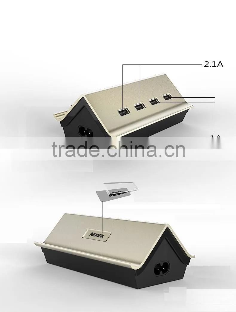 Original Remax EU Plug 4 Ports USB Goldhouse Hub Mobile Phone Charge Station Tablet Charger 4.2A Output