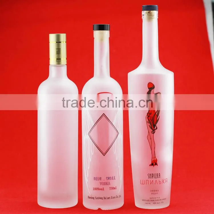 wholesale 750ml wine bottles decal glass spirit bottle hith thin frosted liquor bottles