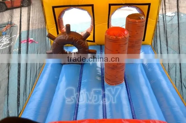 CE New Pirate Inflatable Obstacle Course With Climbing Wall / Outdoor Jumping Slide