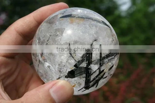 59mm(2.3") black Tourmaline Quartz Sphere, Crystal Ball Language Option French