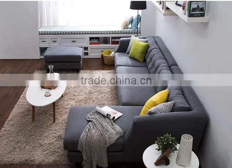 contemporary style nordic wooden legs L-shaped sectional sofa leisure style durable fabric sofa in living room