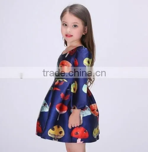 spring autum satin material kids anarkali dresses long sleeve baby kids dresses for girls 2016