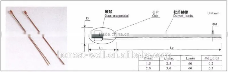 MF57 Series Home Appliance Electronic Thermometer Glass Encapsulated NTC Thermistor