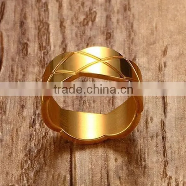 Fashion Personality Gold Plated 8 MM Stainless Steel Men Ring