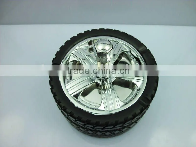 Stainless Steel Alloy Wheel Tyre Design Push Down Spinning Ashtray Ash Tray