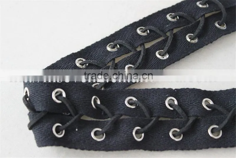 100% cotton lace matal eyelet embroidery lace trim in black color for ladies