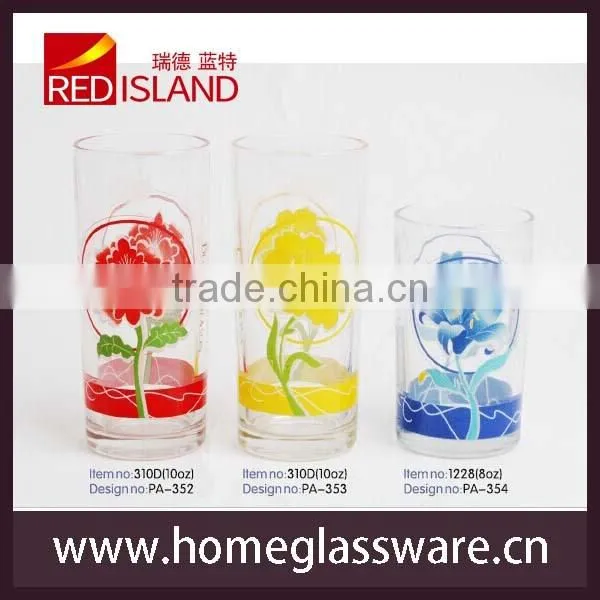 10oz glass with printing designs/water cup/printed glass cup