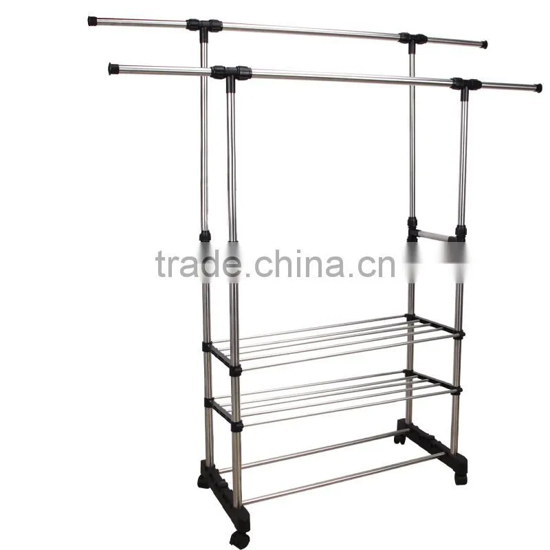 Telescopic double rols cloth dryer and rack with stoarage rack