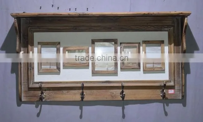 2016 new style antique wooden linen picture frame with wood clips