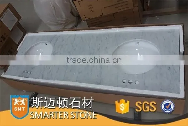 White Carrara Bathroom Vanity with Double Oval Sink