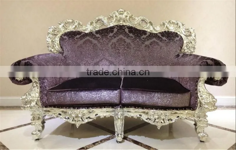 silver leaf resin based purple antique fabric sofa furniture