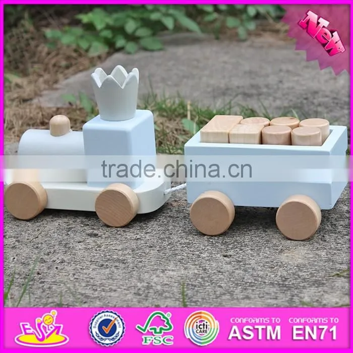 2017 new design children educational toy wooden trains with animals blocks W05C084