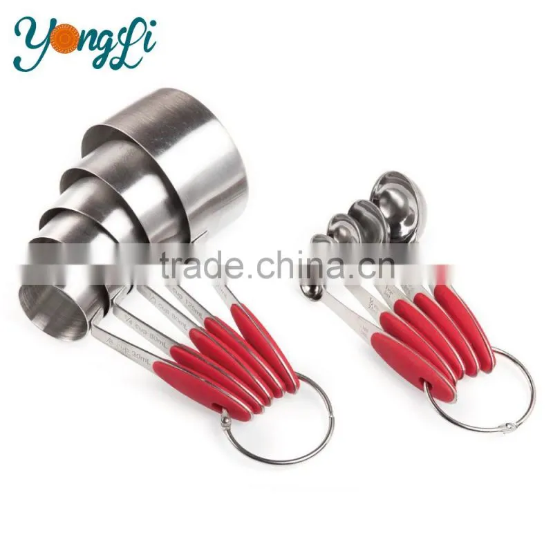 Wholesale Amazon 10-Piece Siliocne Handle For Easy Grip Stainless Steel Measuring Cups And Measuring Spoons Set
