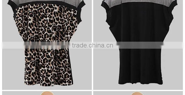 2015 new fashion summer korean Slim short sleeve hollow chiffon casual women blouse Leopard blouses