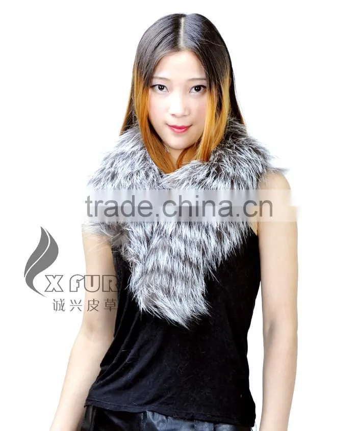 CX-A-50 Ladies Fashion Scarf 2017 Women Silver Fox Fur Collar For Winter Coat