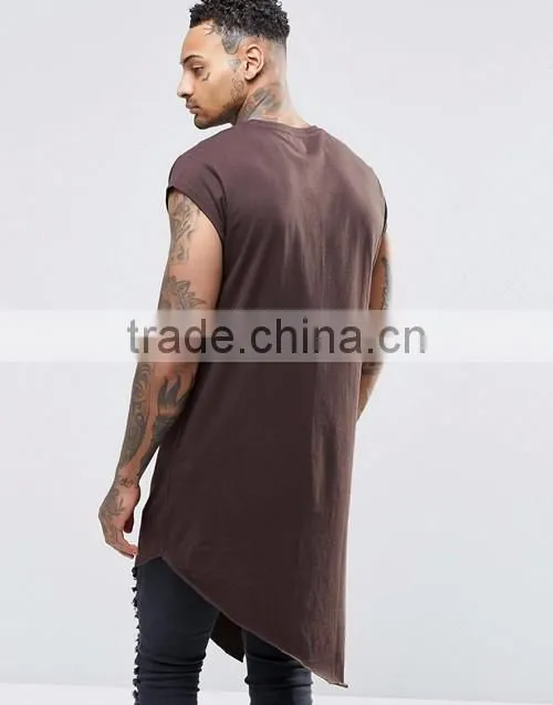 Hip hop fashion men longline cap sleeve asymmetric hem blank t-shirts wholesale