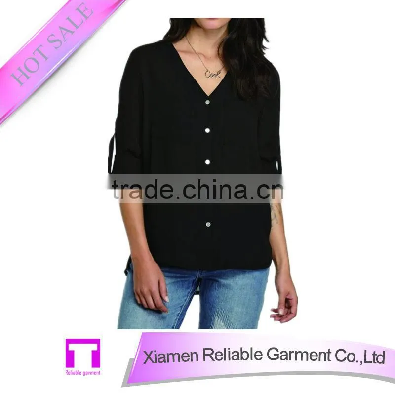 Fashion lady long sleeve 100% cotton denim blouse
