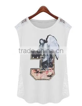 Angel print Lace Sleeveless woman clothing